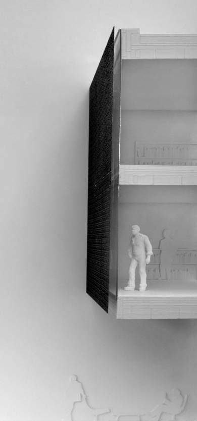 Médiathèque de Daegu, Corée du sud
Maquette d’exposition réalisée pour Scalene Architectes
2013
1/50
21cm x 29.7 cm 
Technique mixte
